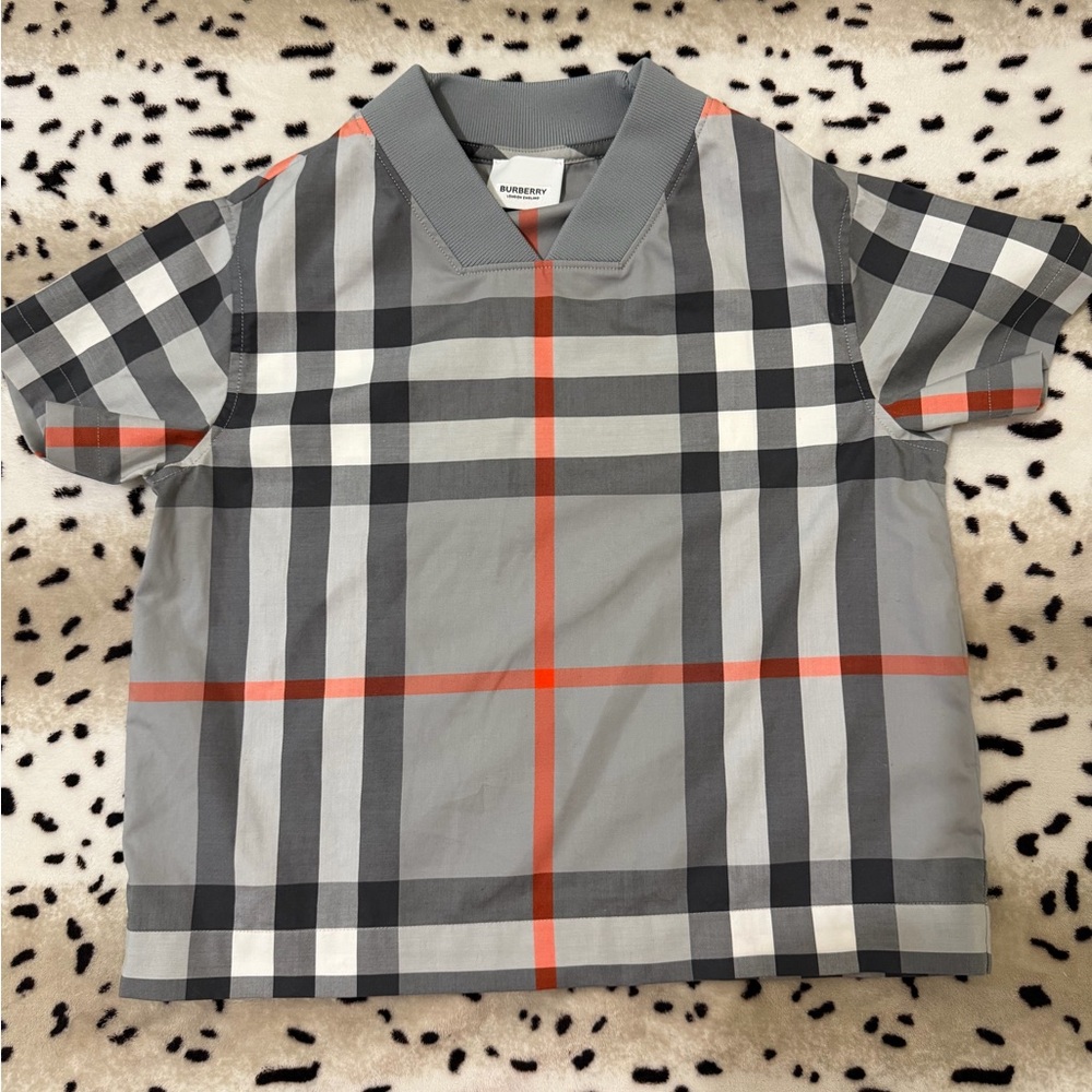 Burberry Gray and Orange Checkered Shirt